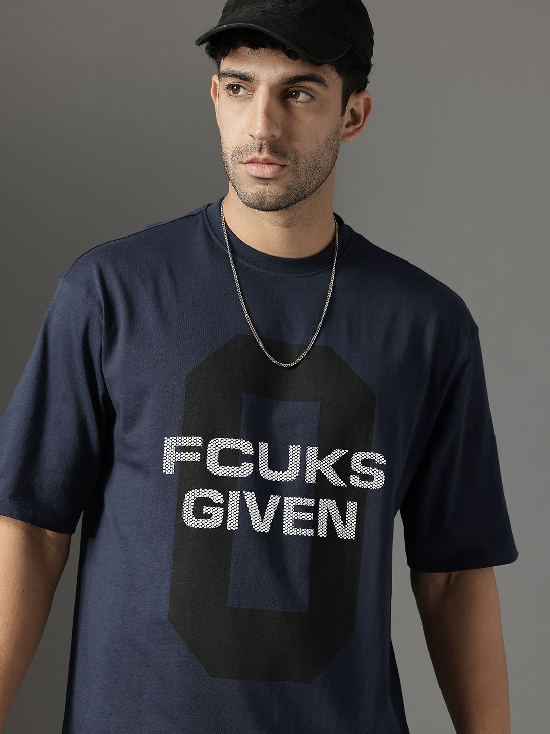 FCUK Brand Logo Printed Drop-Shoulder Sleeves Pure Cotton Relaxed Fit T-shirt