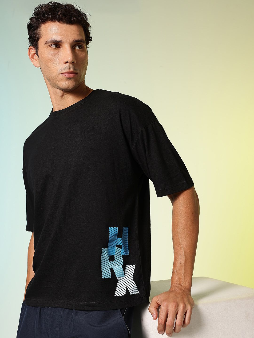 HRX by Hrithik Roshan Brand Logo Printed Drop-Shoulder Sleeves Pure Cotton T-shirt