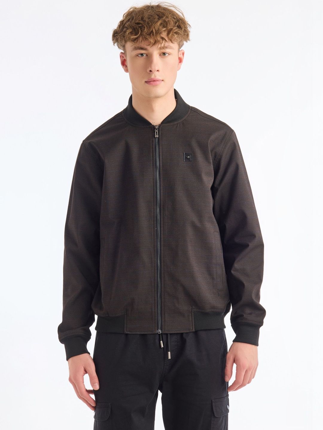 Red Flame Men Checked Stand Collar Lightweight Bomber Jacket