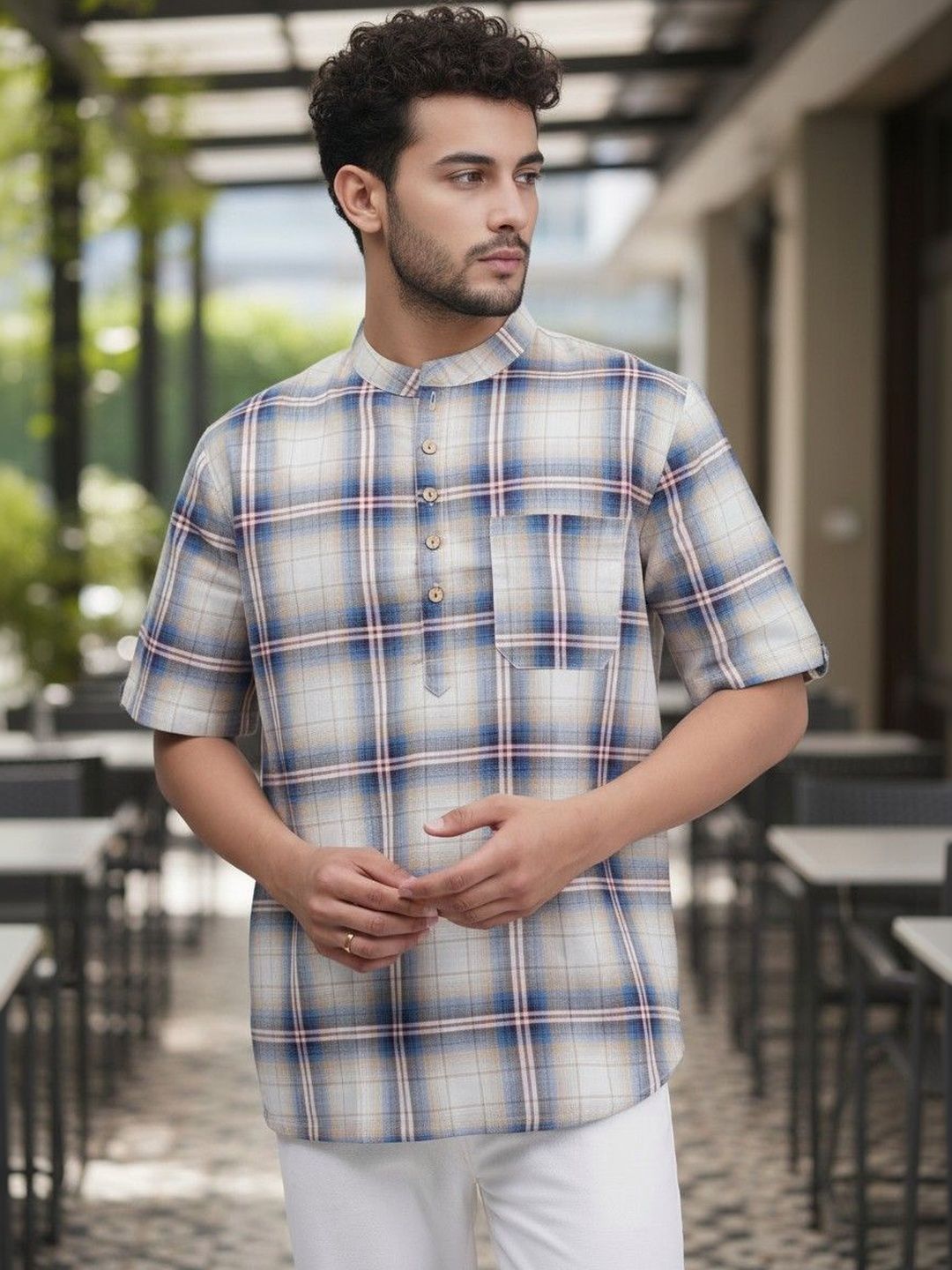 Cot'N Soft Men Checked Thread Work Kurta