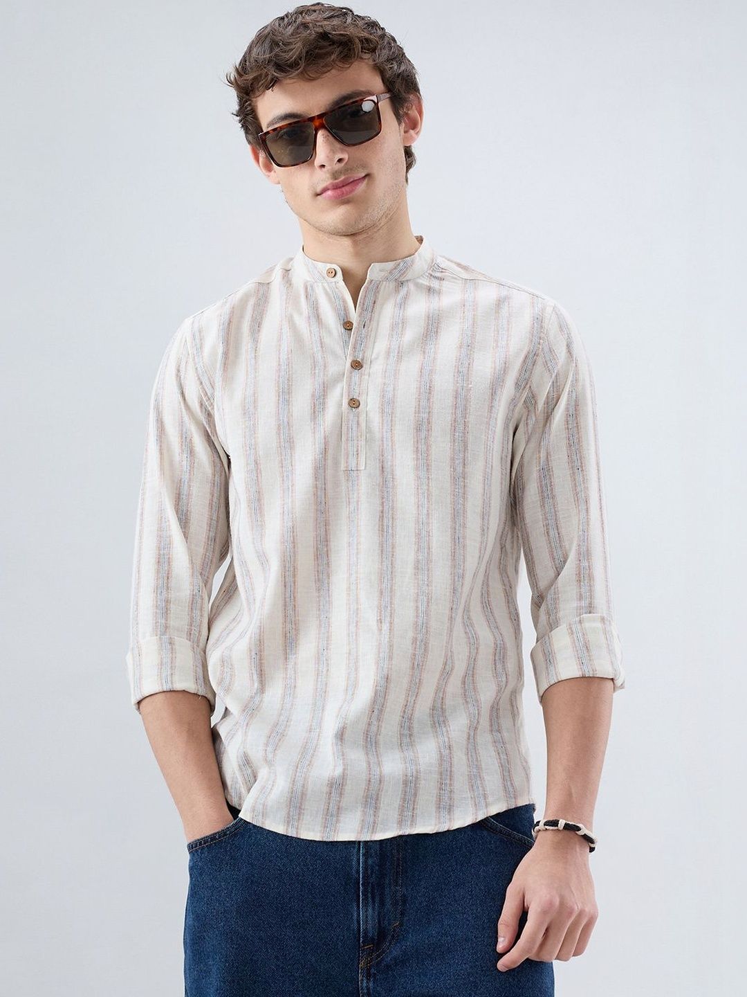 VASTRADO VASTRADO Men Striped Thread Work Kurta