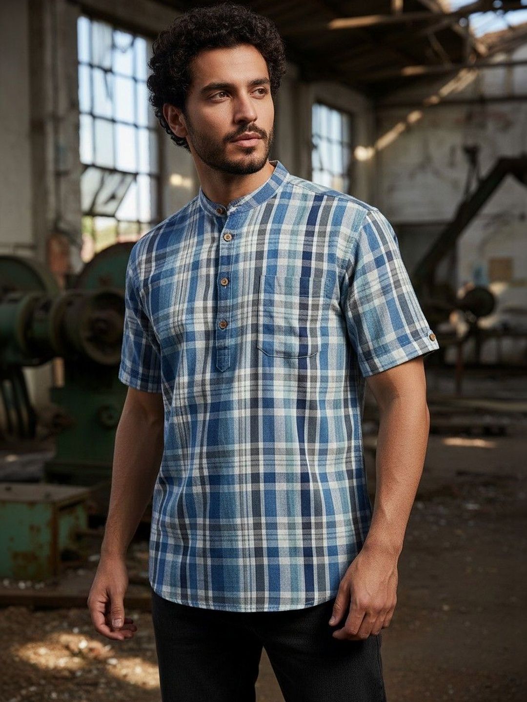 Cot'N Soft Men Checked Thread Work Kurta