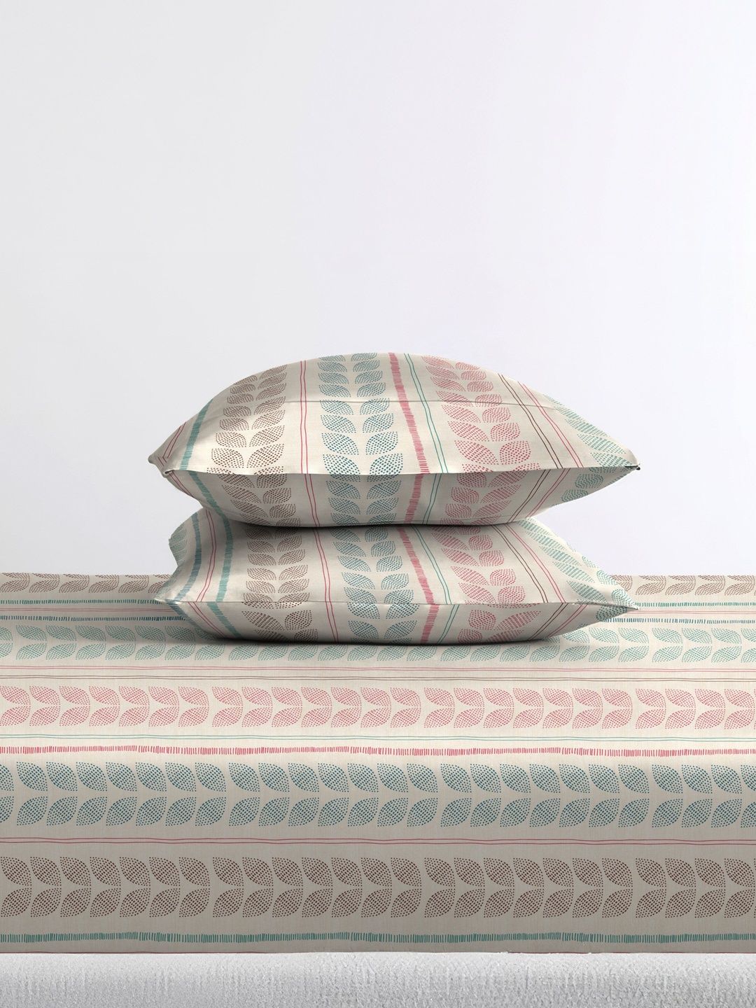 The Happy Pod Pink & Blue Floral Cotton 4 Piece Double King Superfine Bedding Set