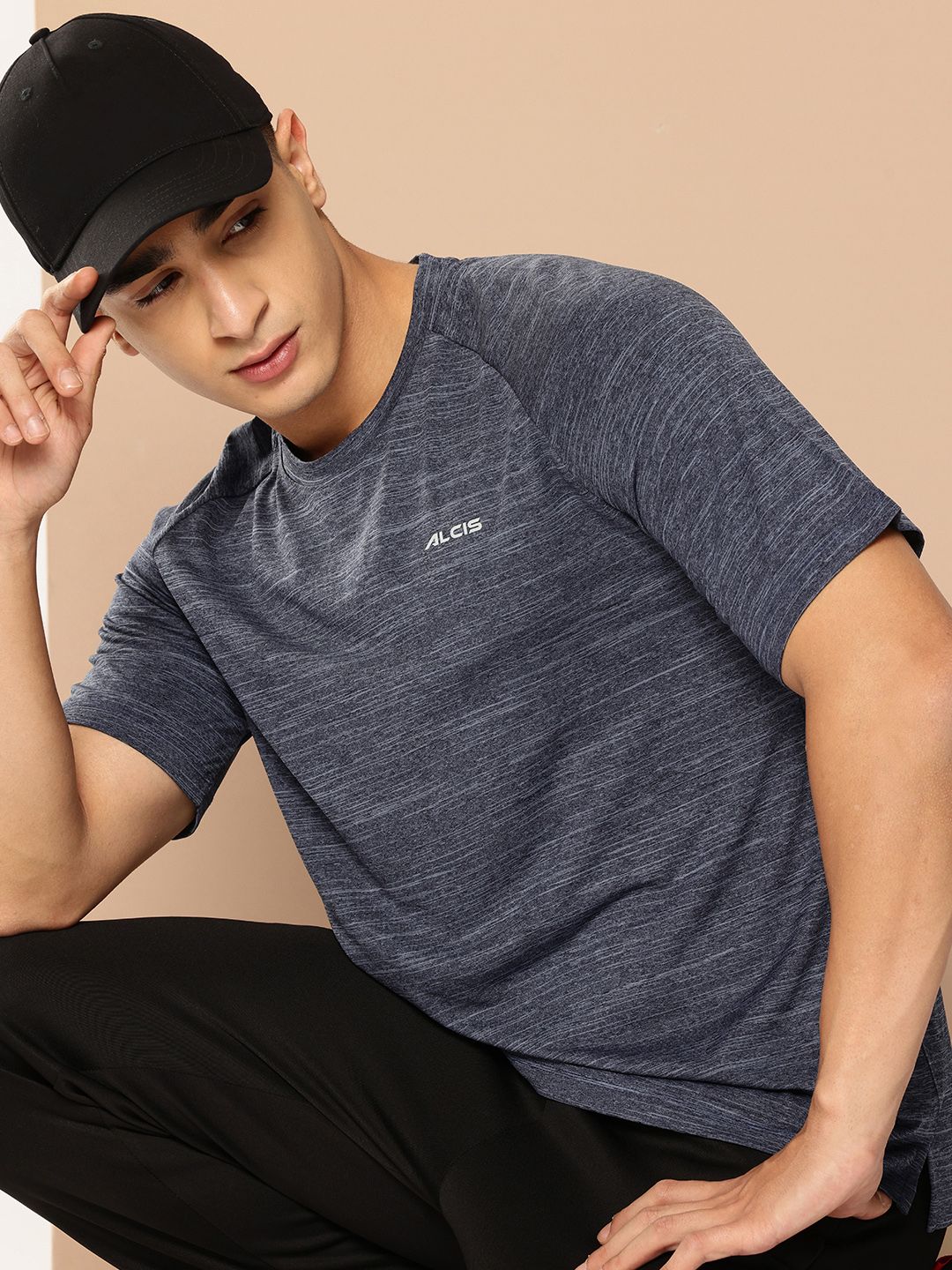 Alcis Raglan Sleeves Melange Effect Dry Tech Slim Fit T-shirt
