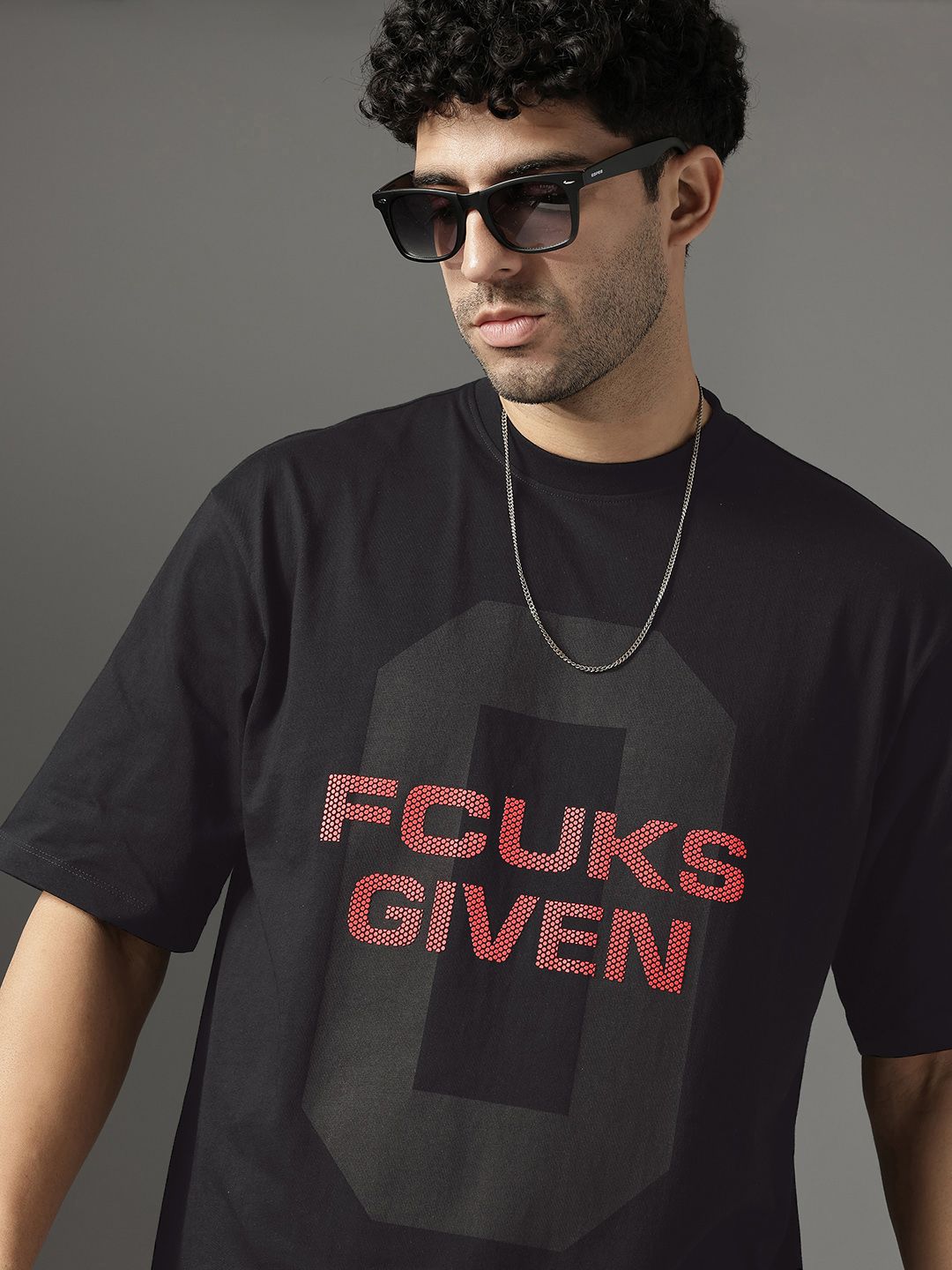 FCUK Brand Logo Printed Drop-Shoulder Sleeves Pure Cotton Relaxed Fit T-shirt