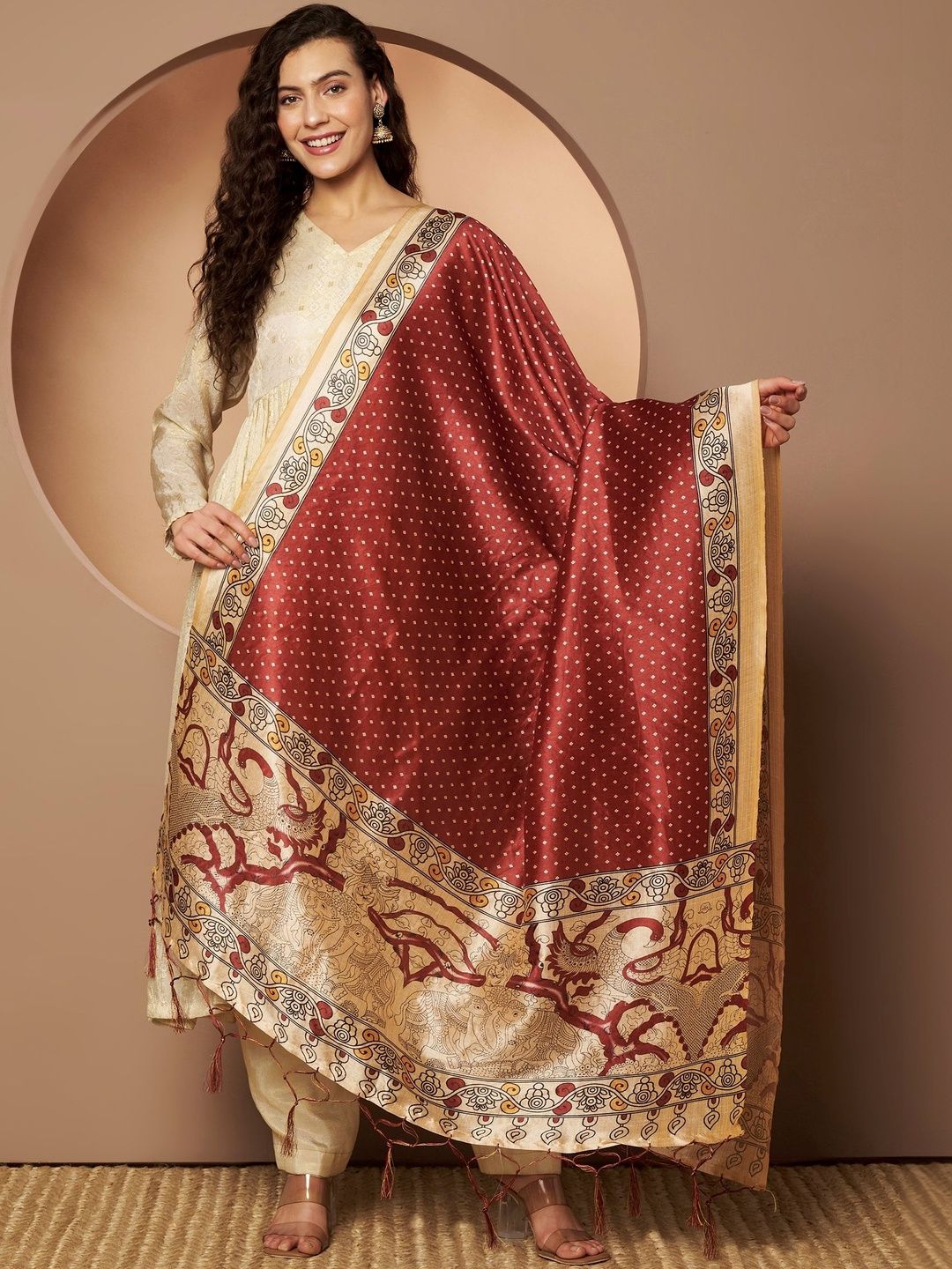 AKSHADEEP Ethnic Motifs Woven Design Bandhani Dupatta with Zari