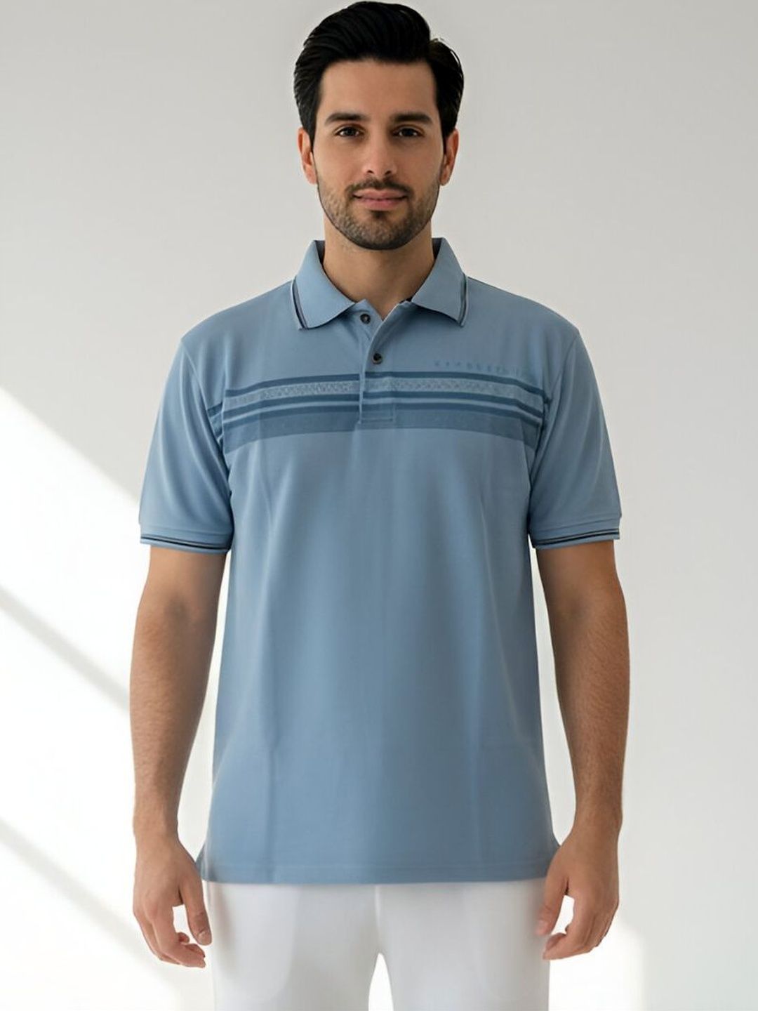 Dollar Men Striped Polo Collar T-shirt
