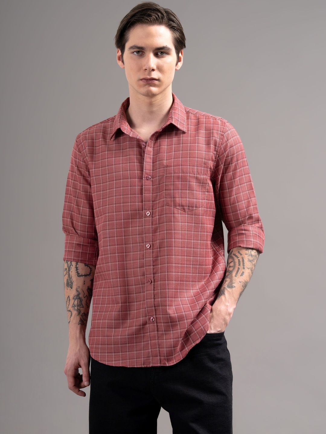 Independence Men Smart Slim Fit Gingham Checks Checked Casual Shirt