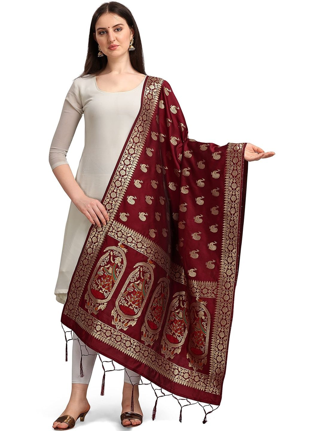 HYPHORIA Ethnic Motifs Woven Design Pure Silk Blend Dupatta with Zari
