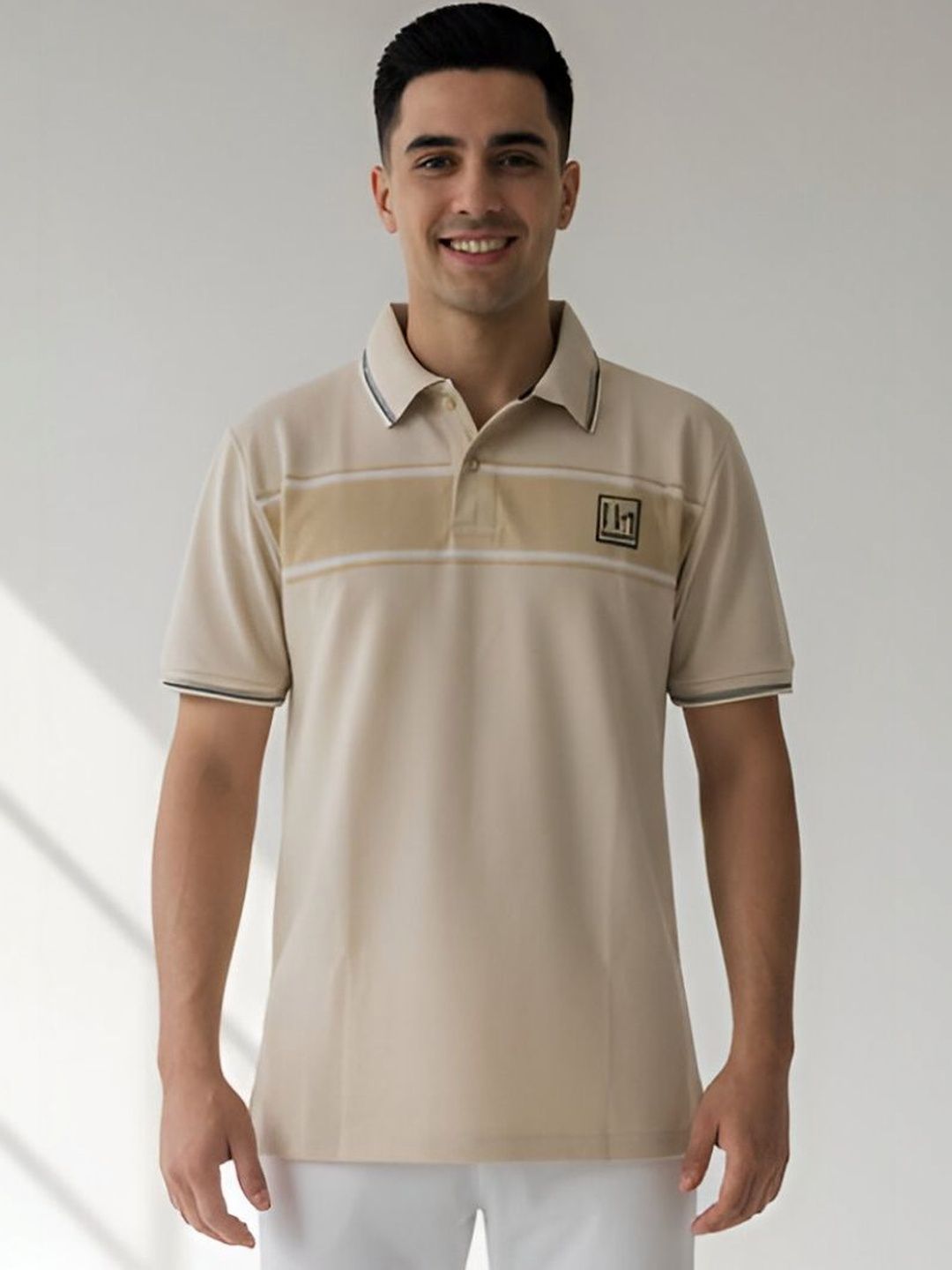 Dollar Men Striped Polo Collar T-shirt