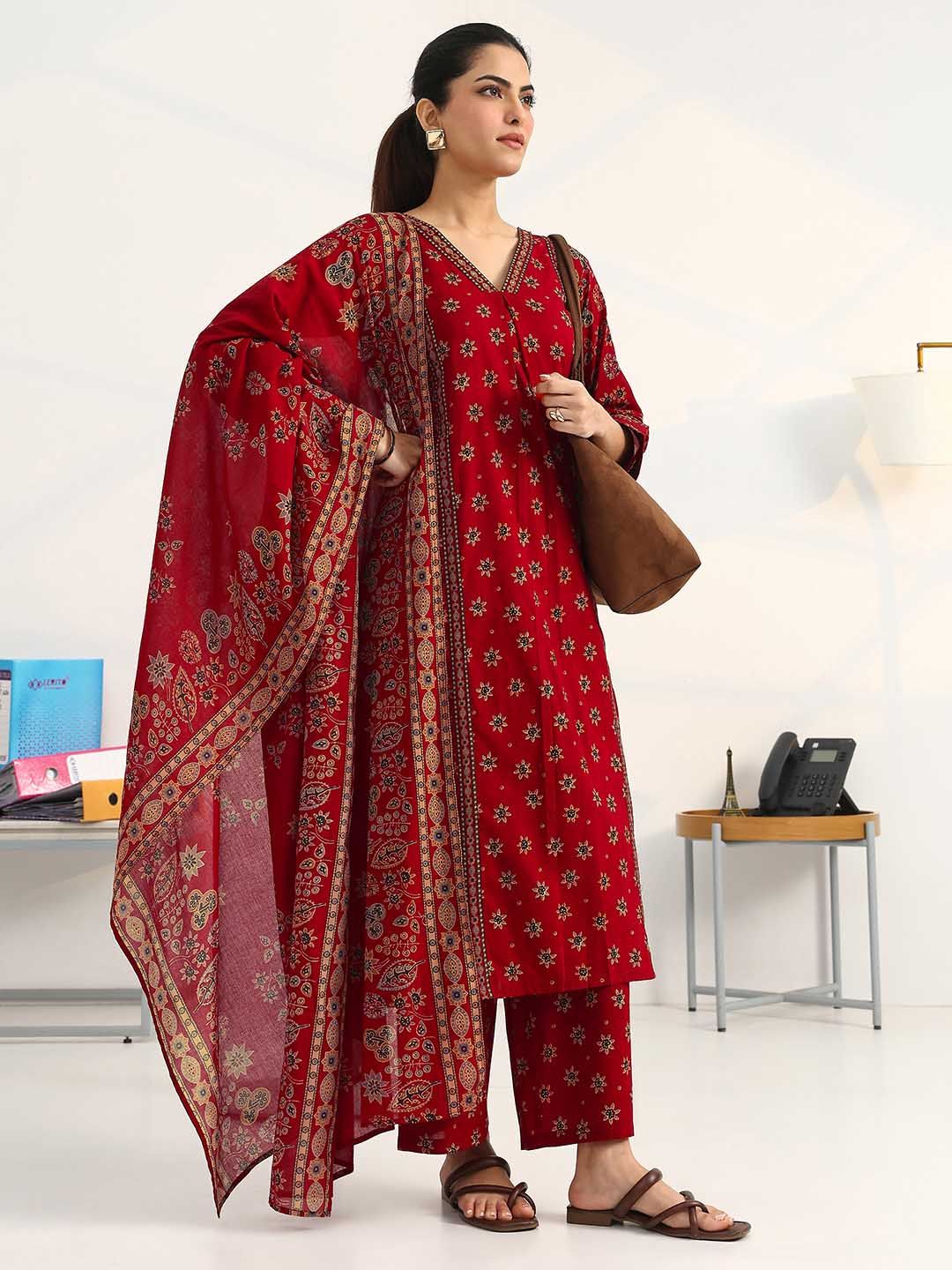 Gerua By Libas Women Ethnic Motifs Printed Regular Pure Cotton Kurta with Palazzos & With Dupatta
