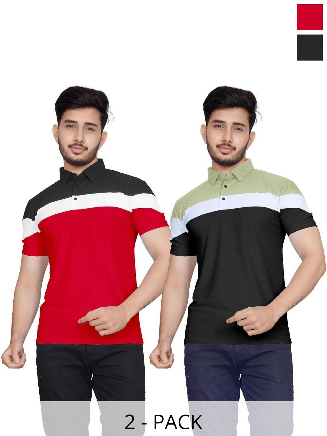 RG Garments Men 2 Colourblocked Polo Collar T-shirt