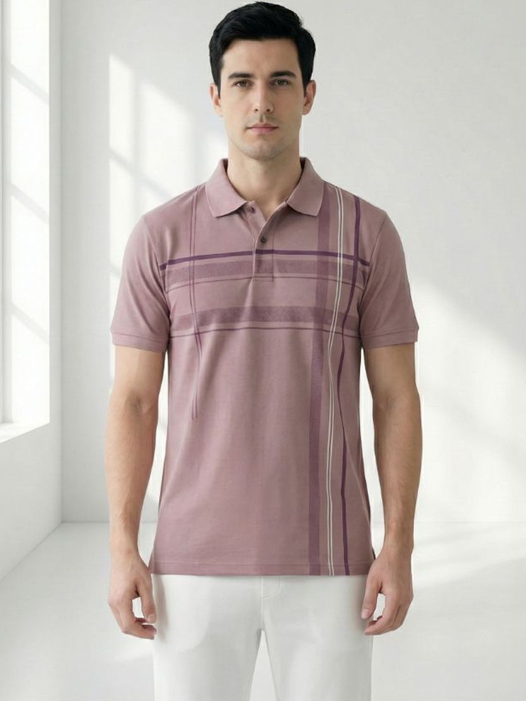 Dollar Men Striped Polo Collar T-shirt