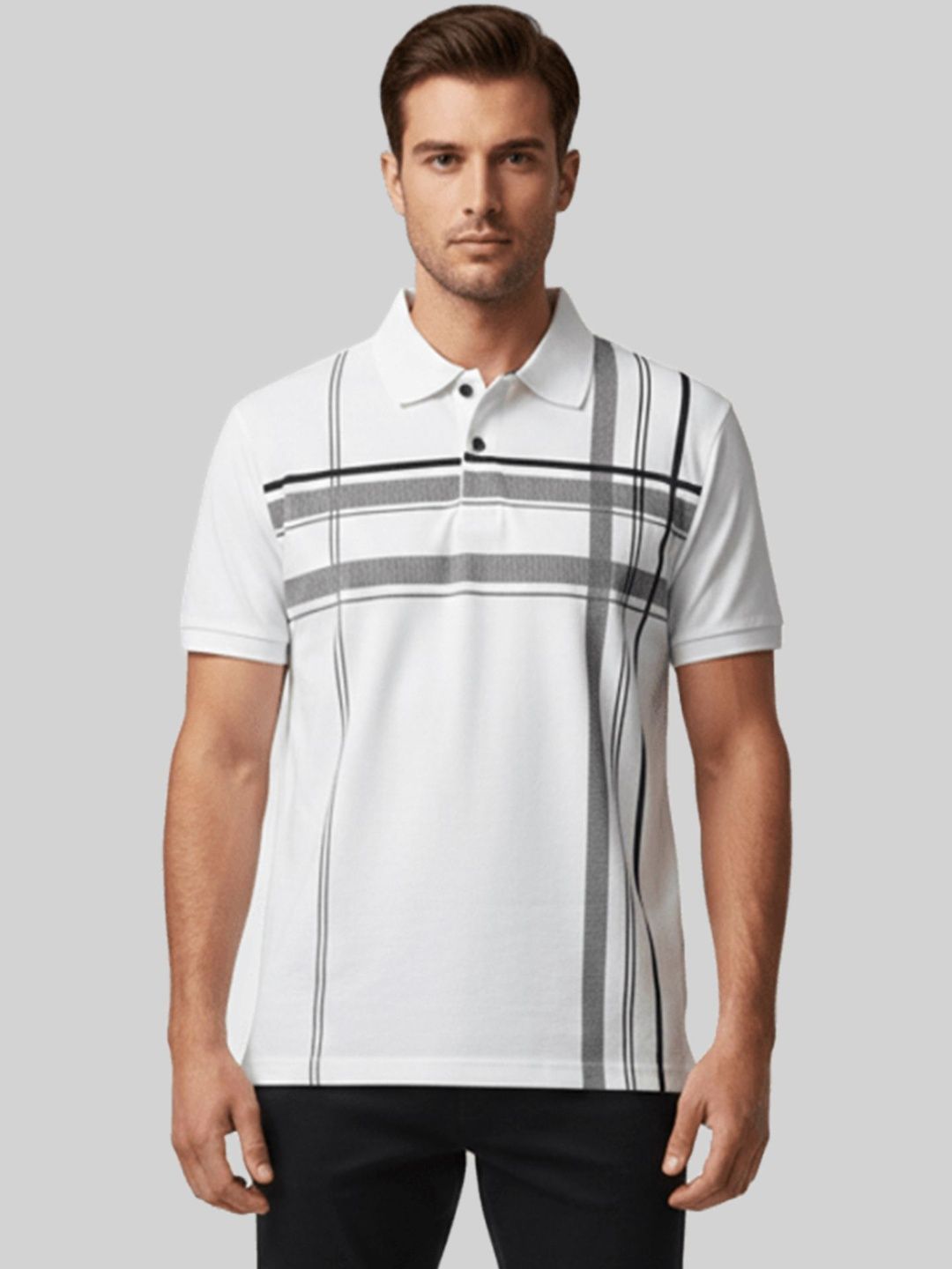 Dollar Men Striped Polo Collar T-shirt