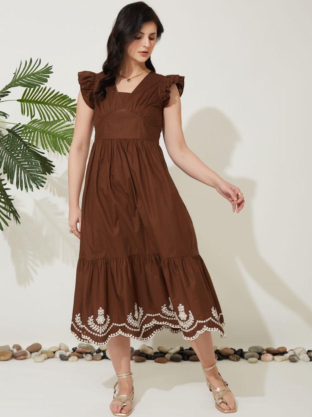 Buy J Turritopsis Women Cotton Embroidered Casual Midi Dress