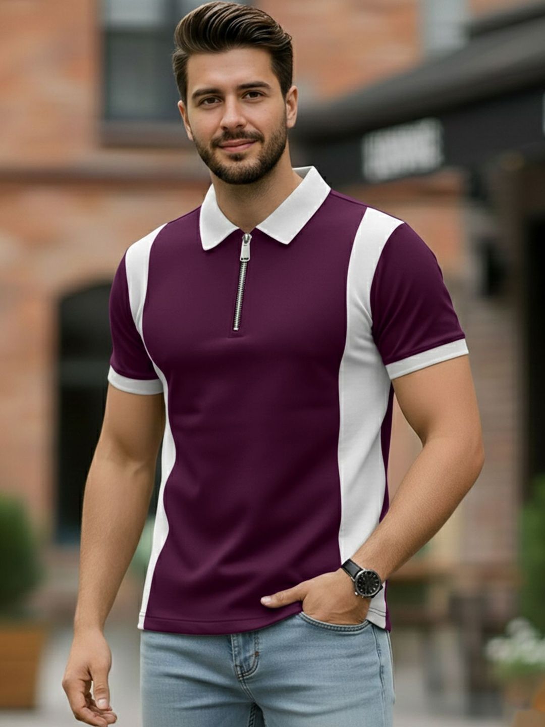 THE BEETEL HOUSE Men Colourblocked Polo Collar T-shirt
