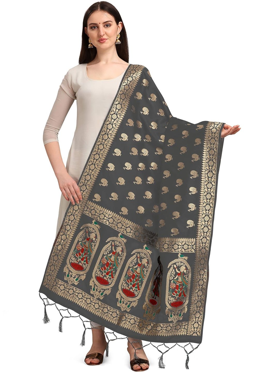 HYPHORIA Ethnic Motifs Woven Design Pure Silk Blend Dupatta with Zari