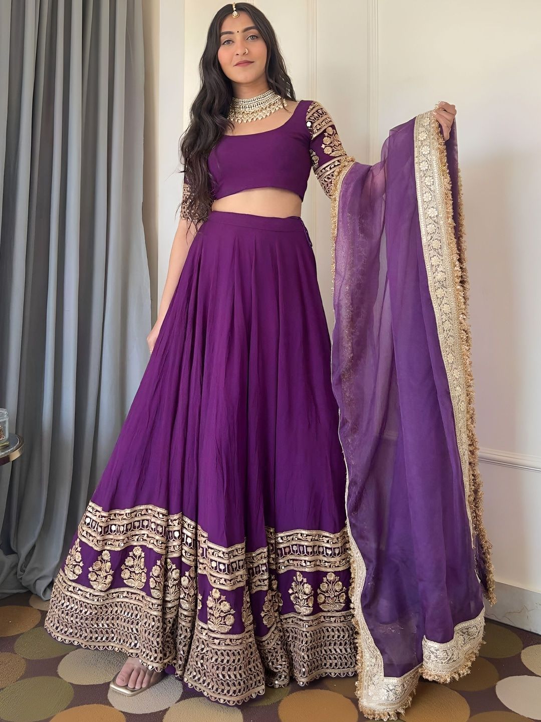 SUPPAR SLEAVE Embellished Ready to Wear Lehenga & Blouse With Dupatta