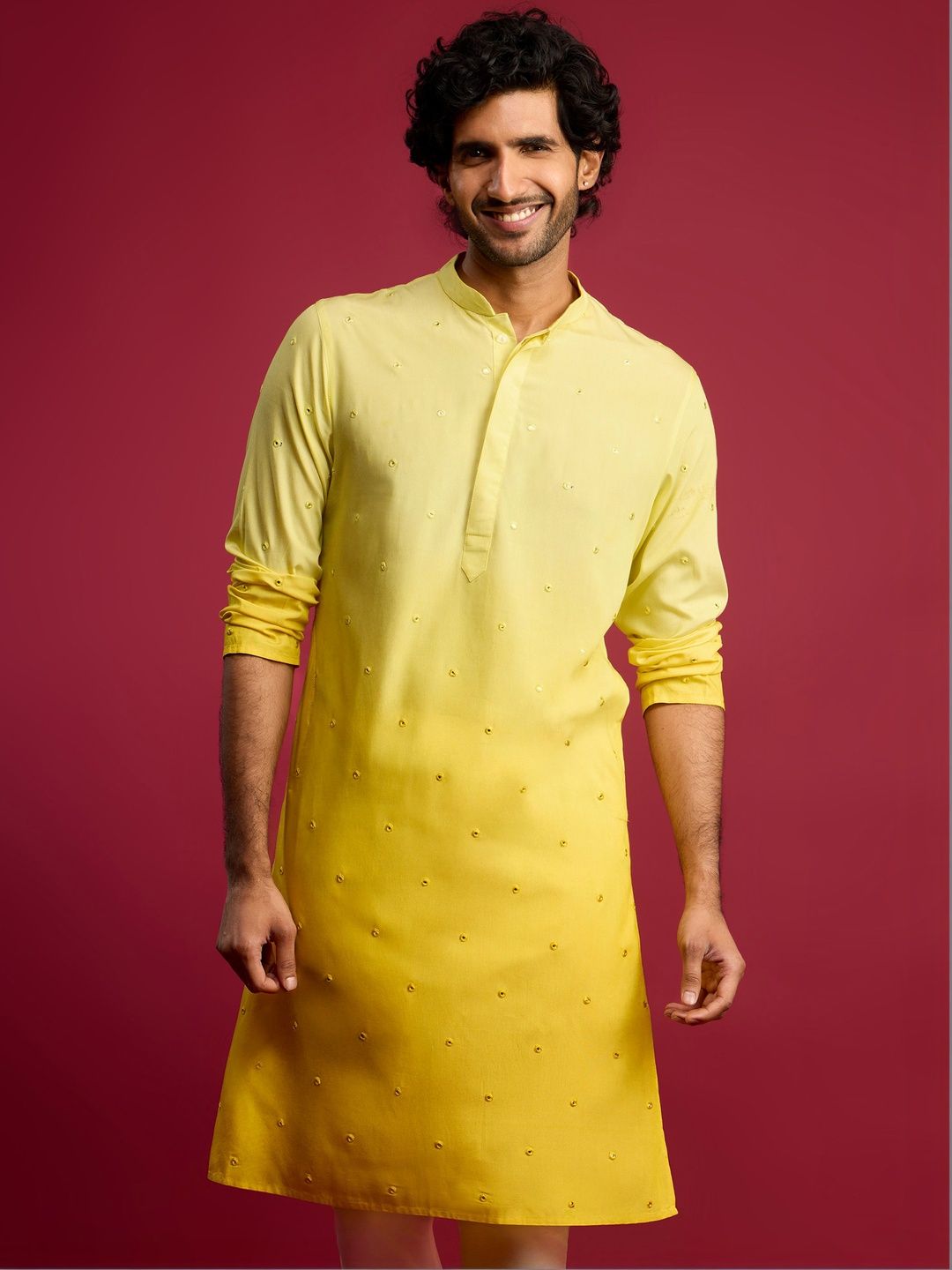 VASTRAMAY Men Geometric Printed Mirror Work Kurta
