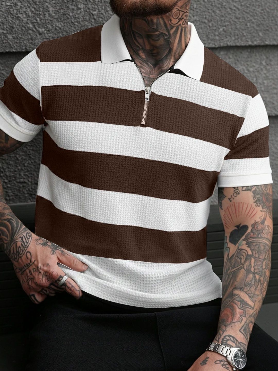 AUSK Men Striped Polo Collar T-shirt