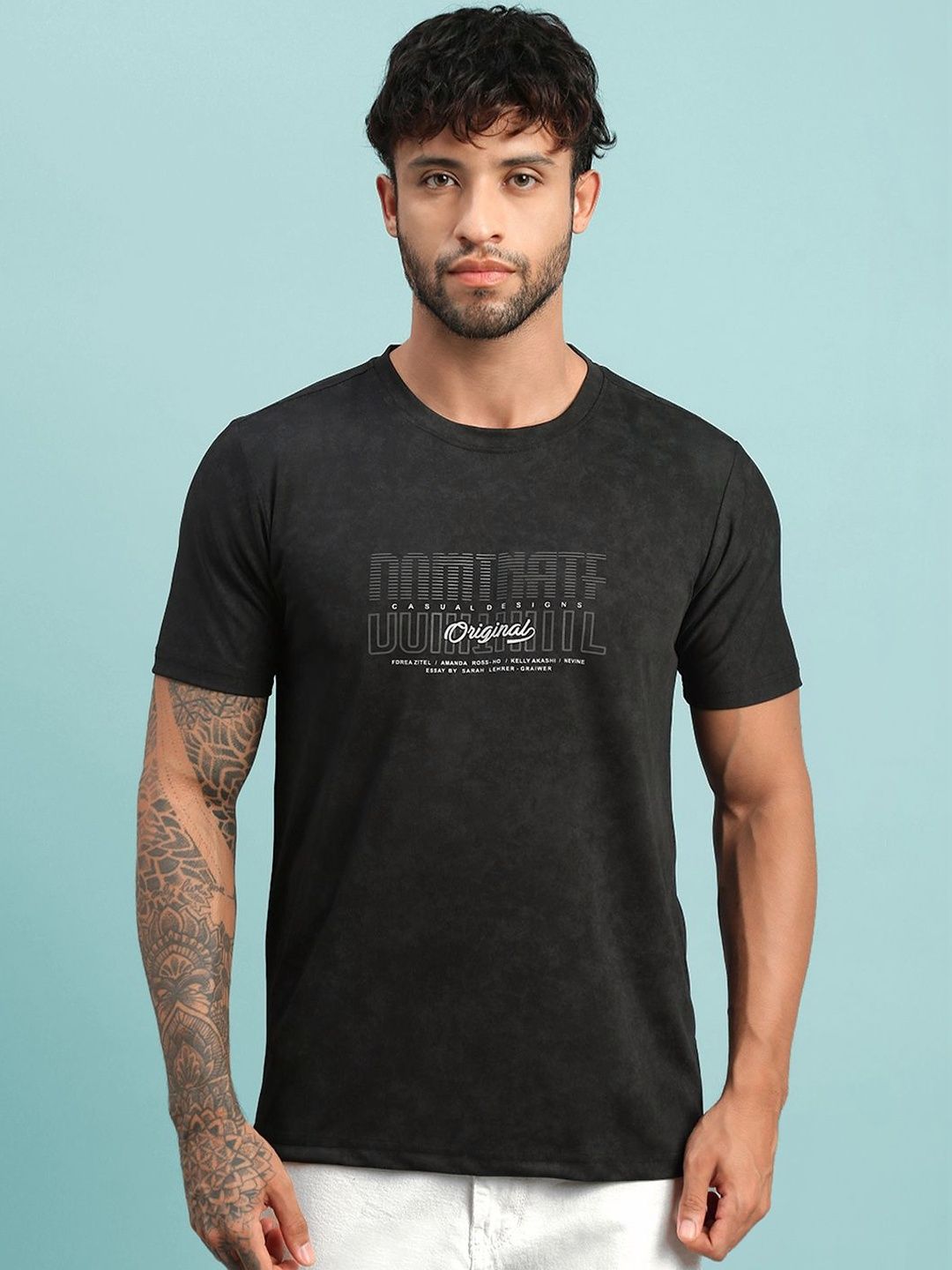 LUX NITRO Men Cloud Burst Print Cotton Blend Round Neck Short Sleeve T Shirt