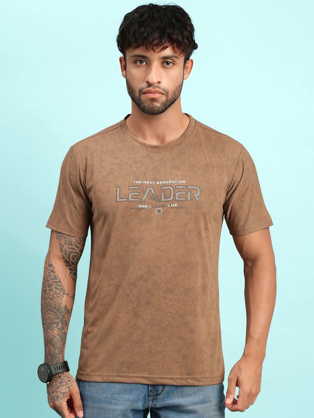 LUX NITRO Men Cloud Burst Print Cotton Blend Round Neck Short Sleeve T Shirt