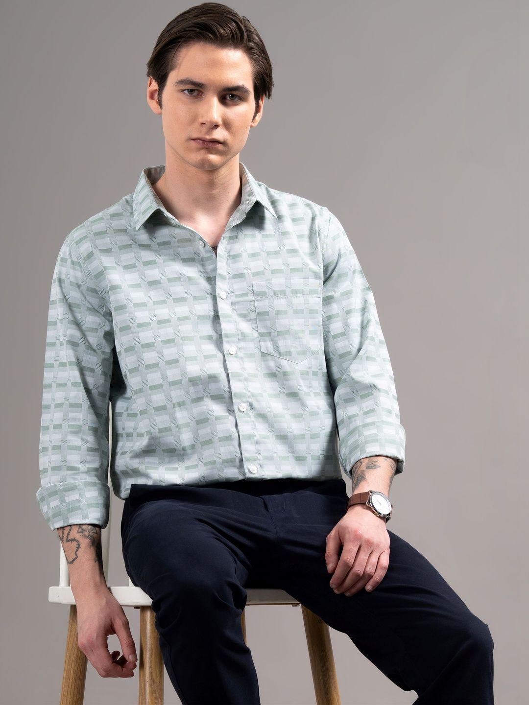 Independence Men Smart Slim Fit Gingham Checks Checked Casual Shirt