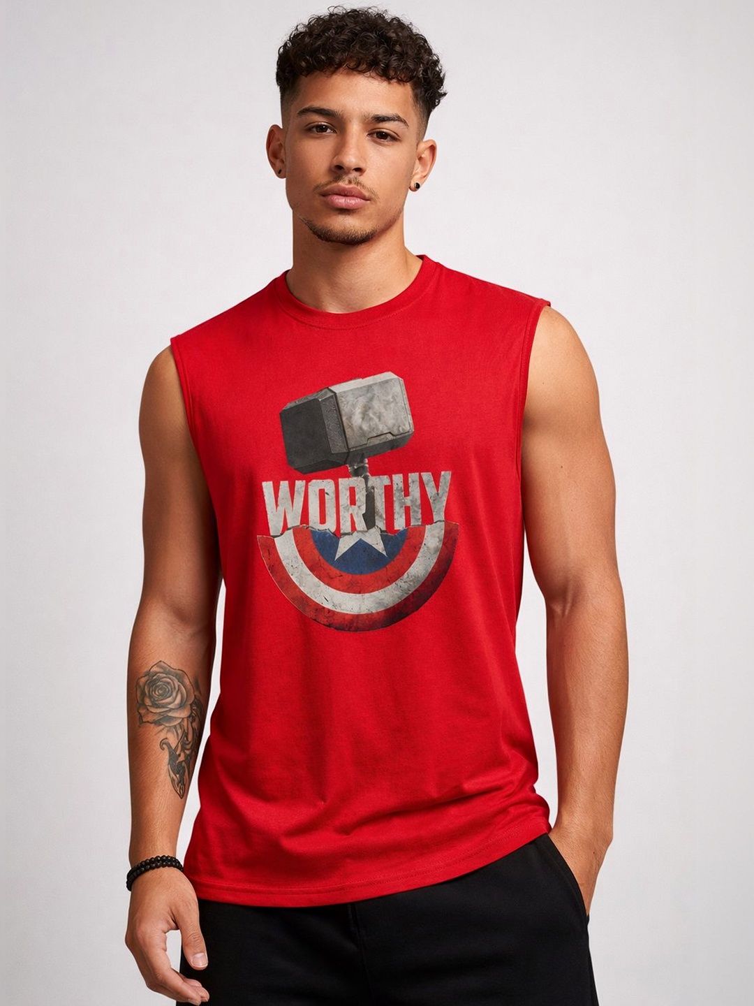 CLAFOUTIS Mens Printed Red Sleeveless Sports Tank Top Tshirts