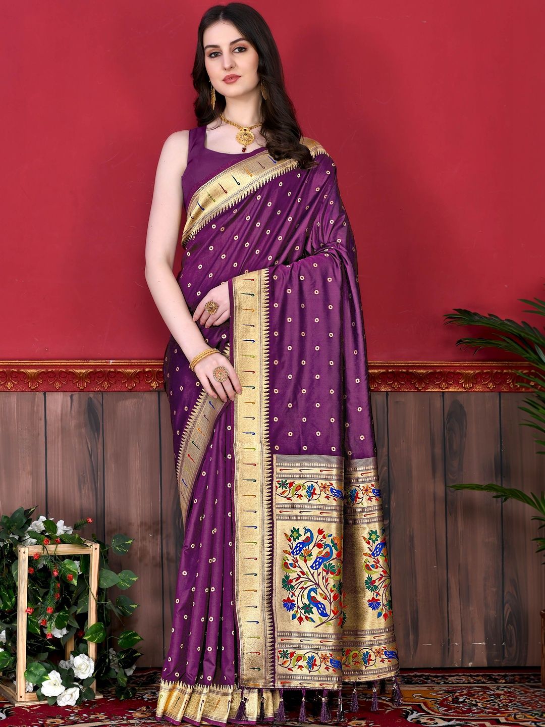 all about you all about you Soft Pethani Silk Zari Minakari Weaving Rich Pallu Tassels Sarees