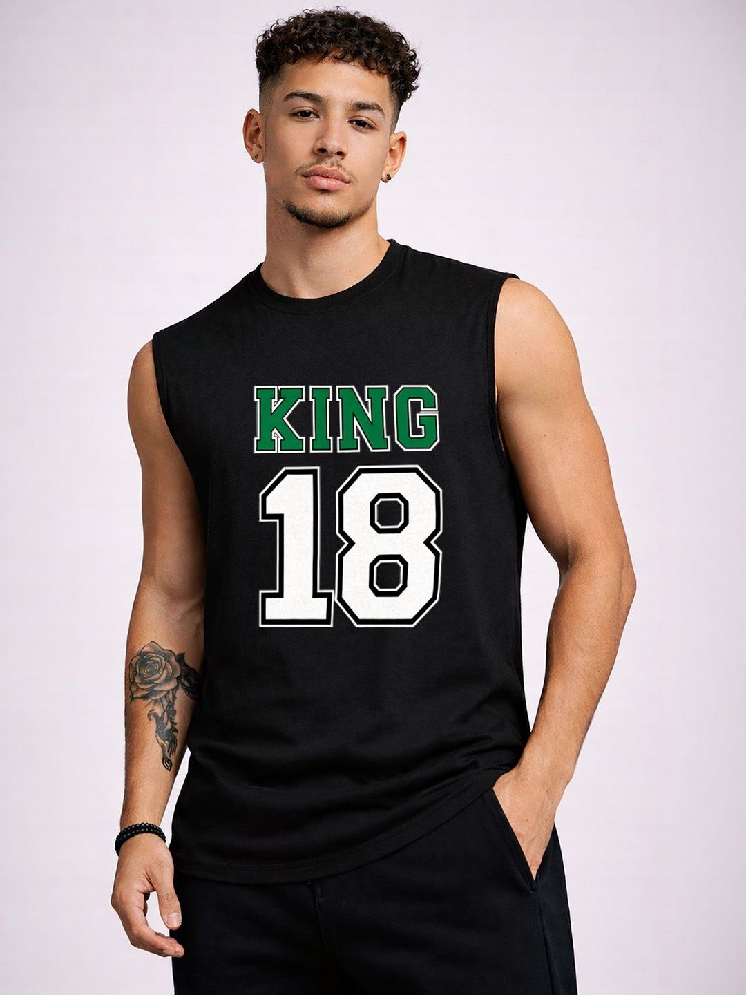 CLAFOUTIS Mens Printed Black Sleeveless Sports Tank Top Tshirts