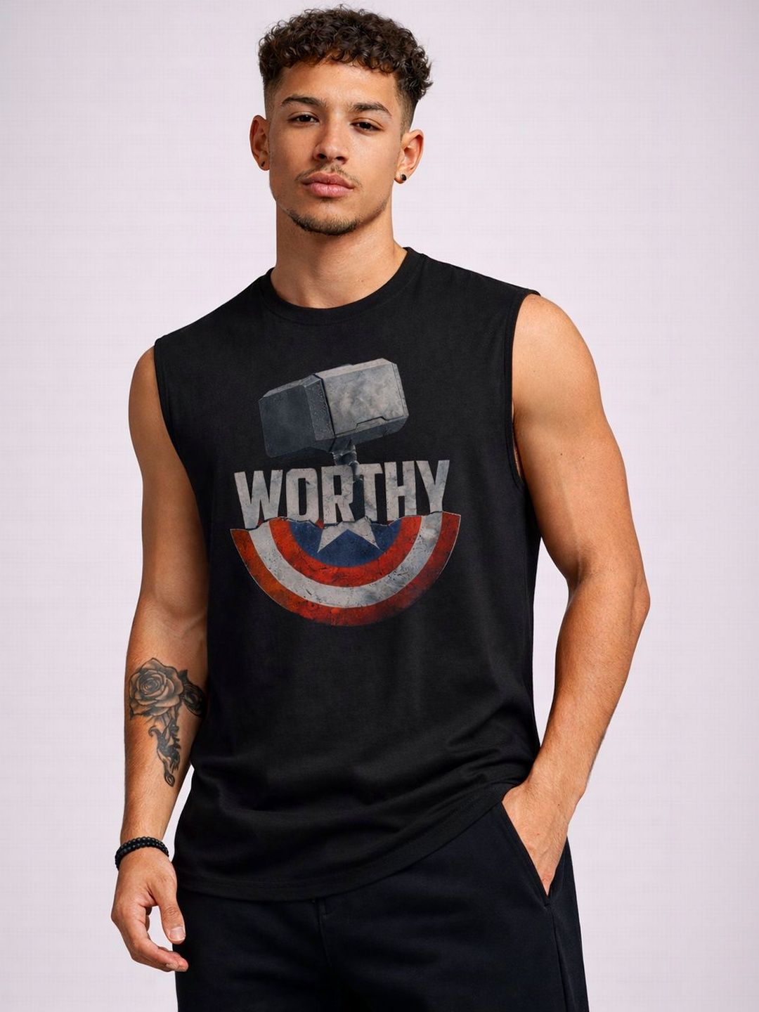 CLAFOUTIS Mens Printed Black Sleeveless Sports Tank Top Tshirts