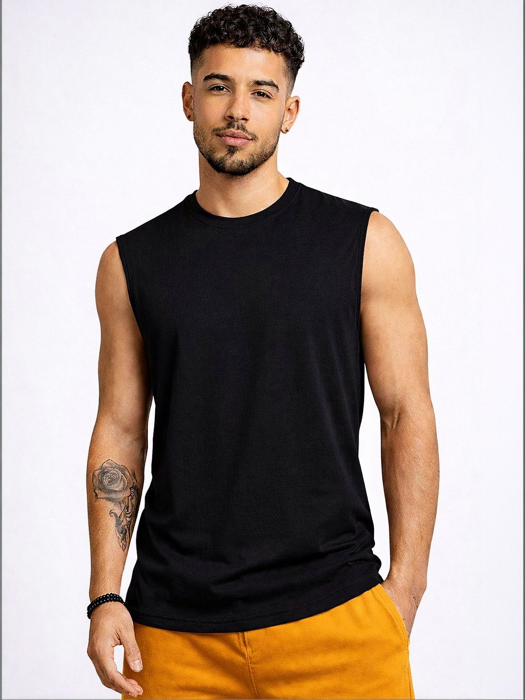 CLAFOUTIS Mens Black Sleeveless Sports Tank Top Tshirts