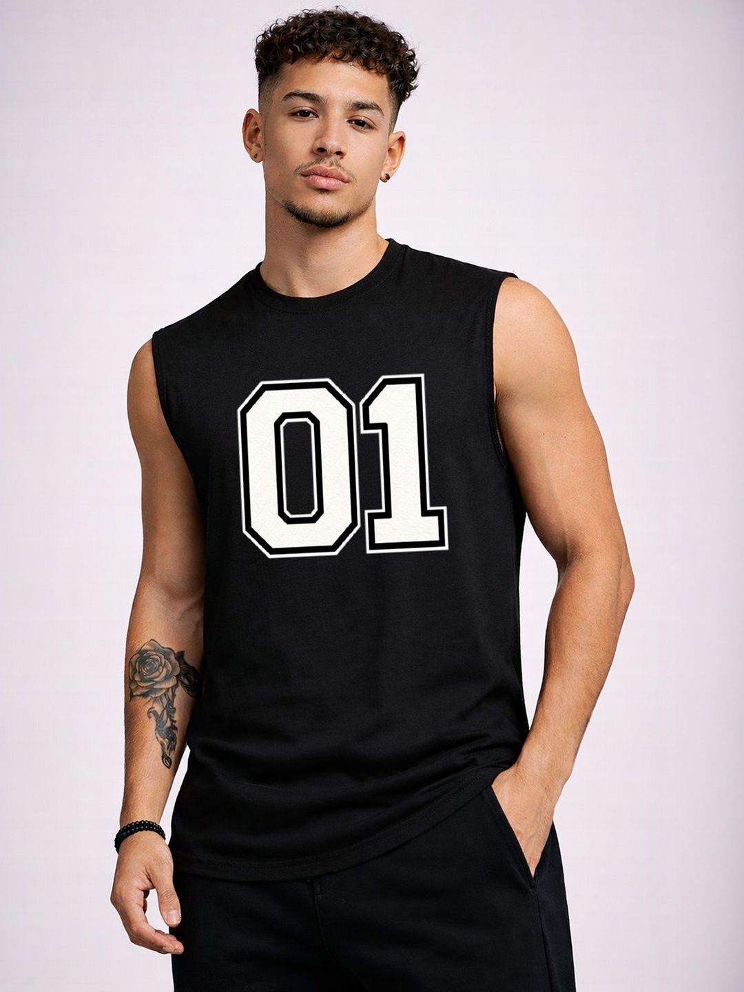 CLAFOUTIS Mens Printed Black Sleeveless Sports Tank Tshirts