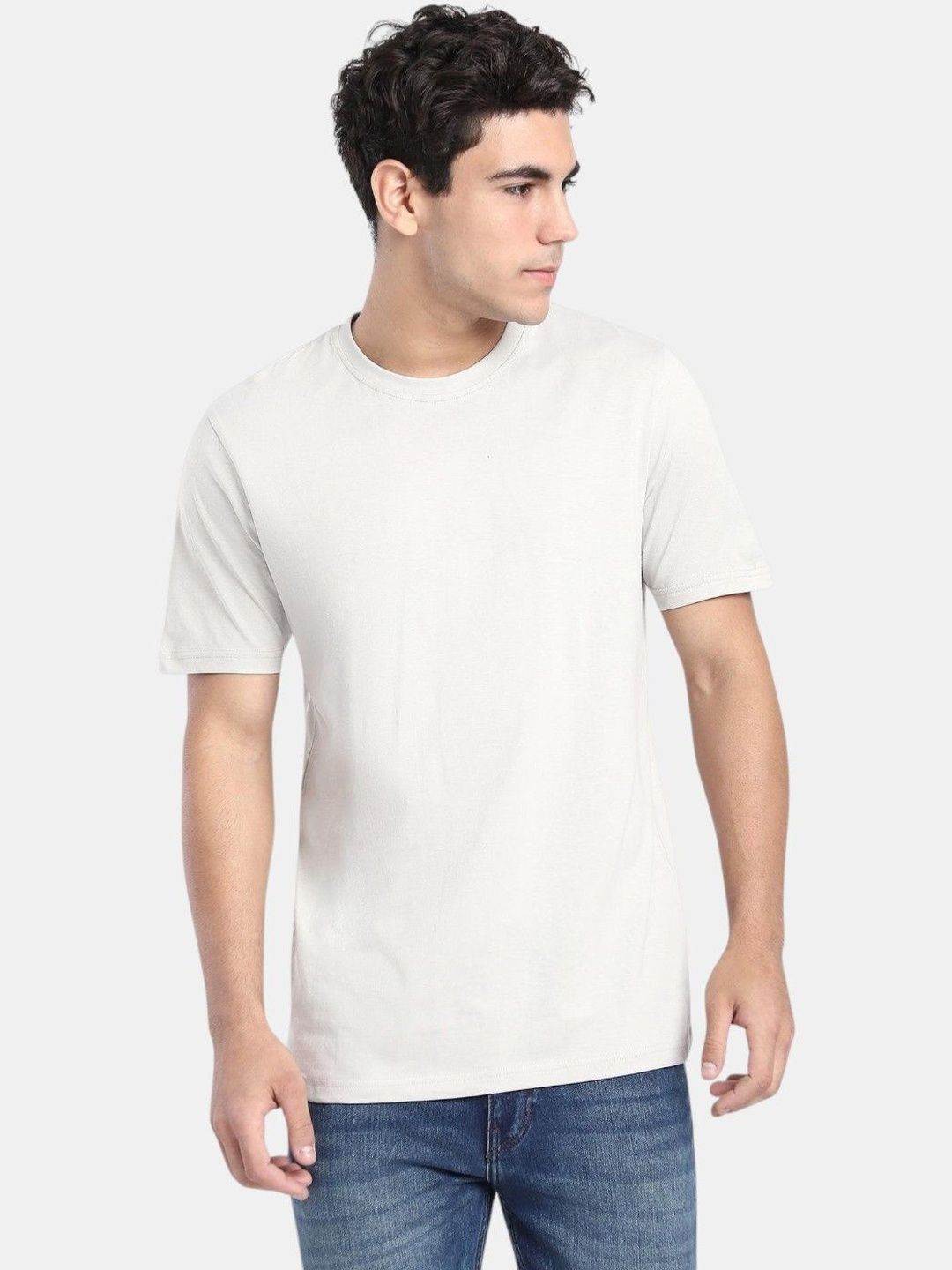 R&B R B Grey Solid Men Short Sleeve T-shirts