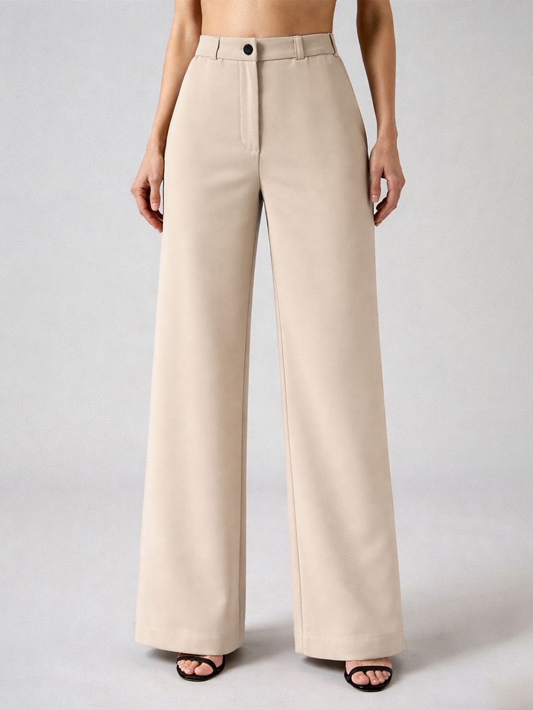 KERI PERRY Women Relaxed Straight Leg Straight Fit High-Rise Non Iron Trousers