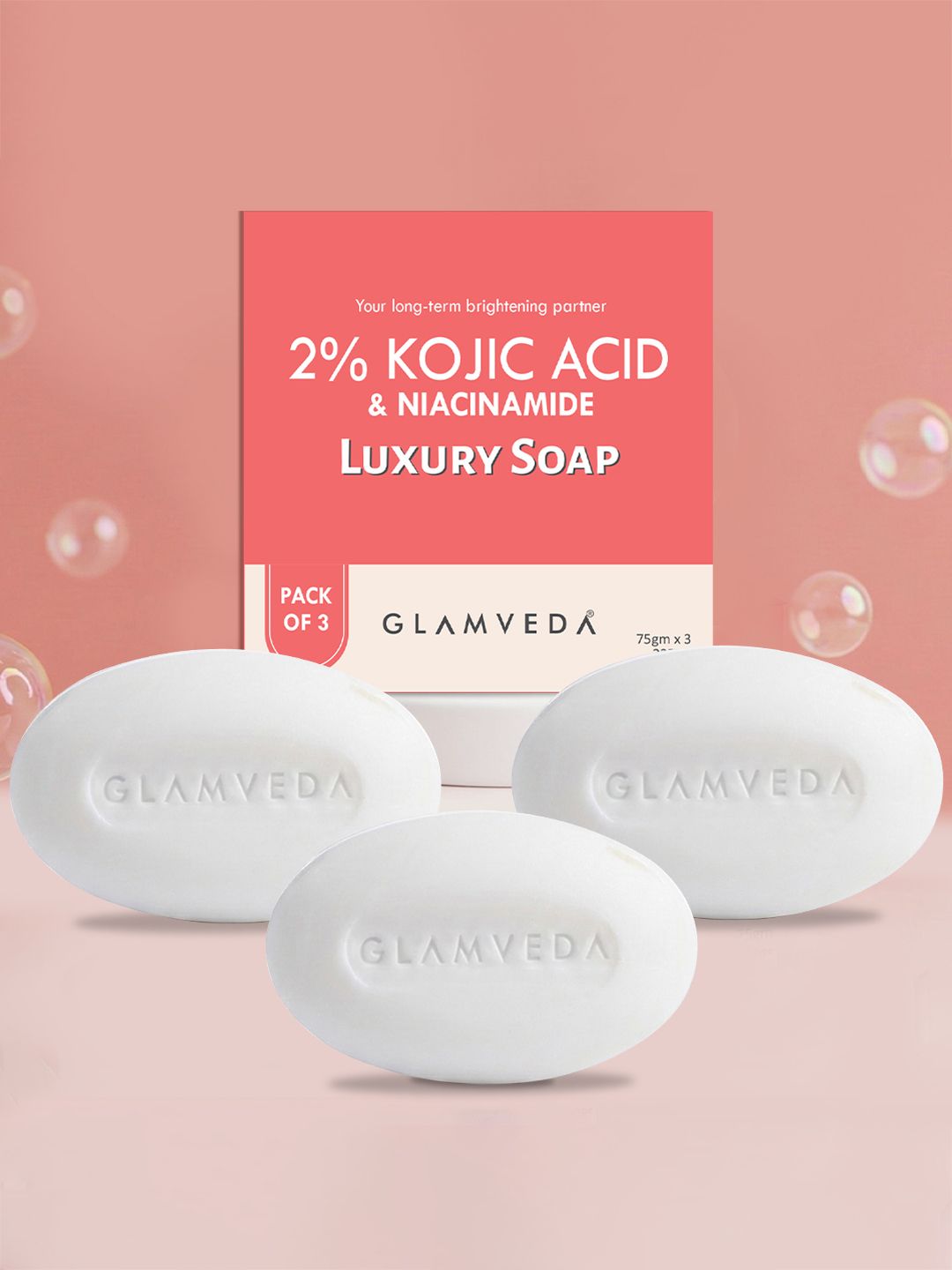 GLAMVEDA Set Of 3 2% Kojic Acid & Niacinamide Skin Lightening Soap- 75g Each