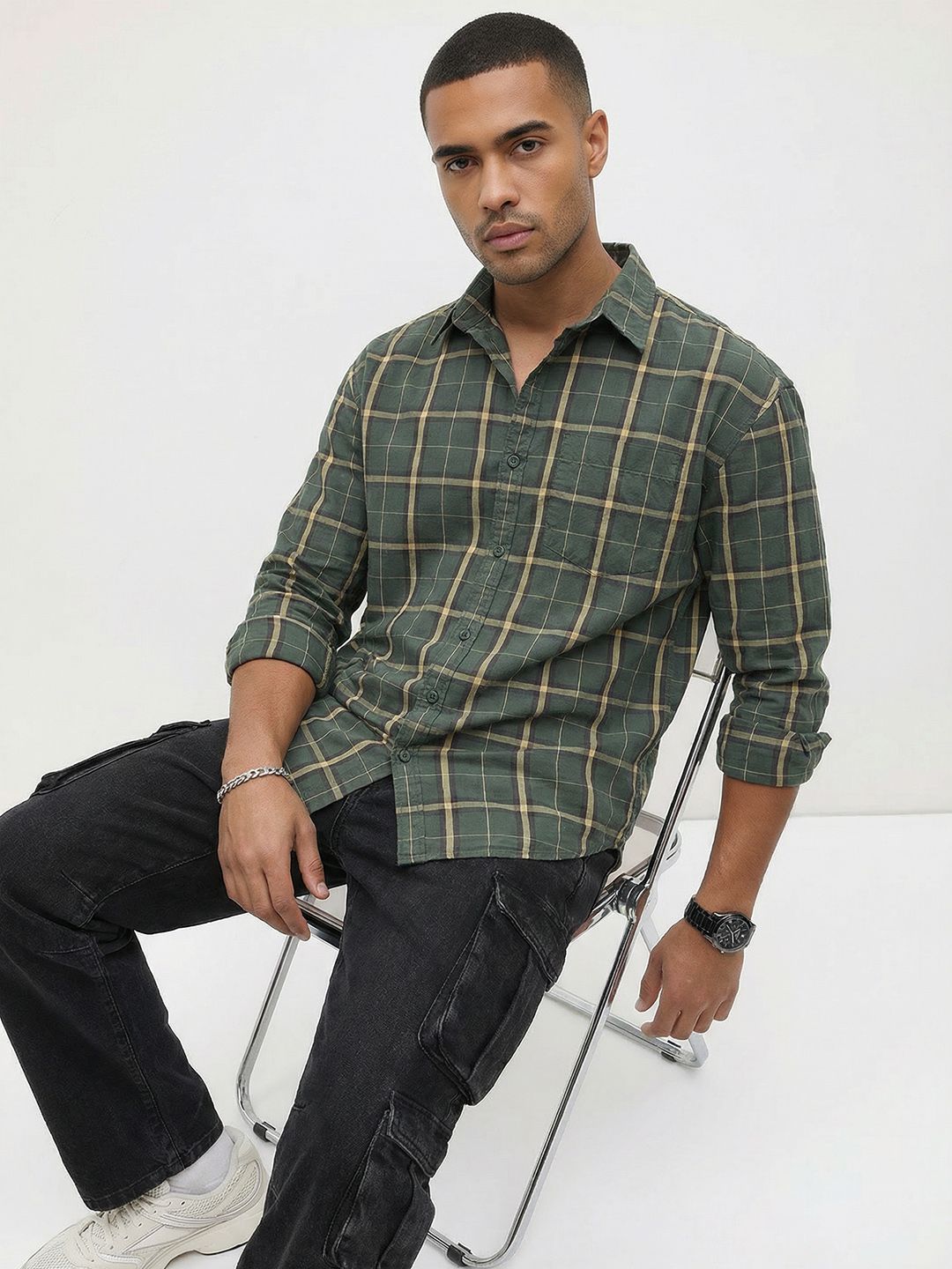 The Roadster Life Co. Pure Cotton Checked Relaxed Fit Casual Shirt