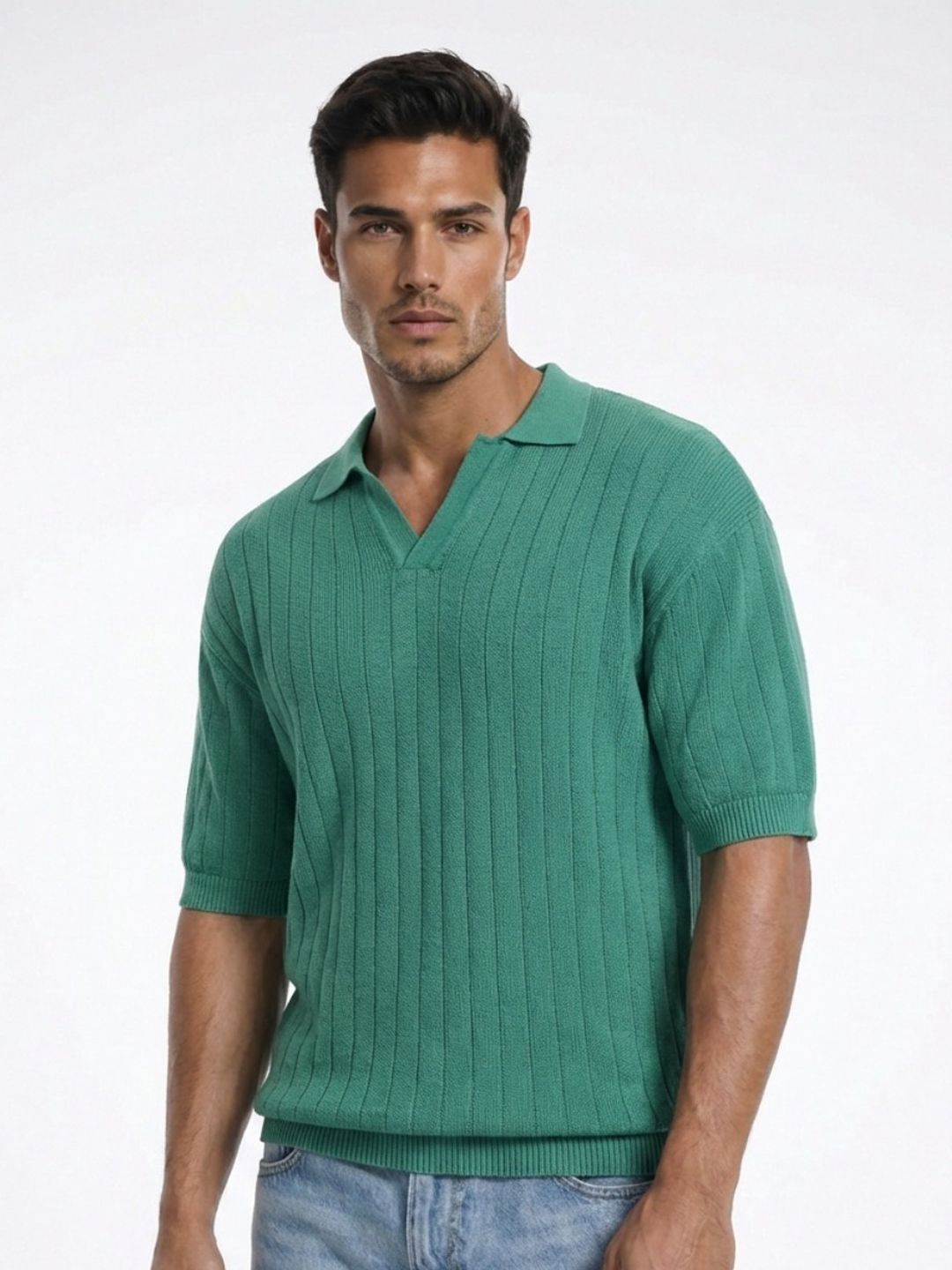 glitchez Polo Collar Pure Cotton Fine Knit Relaxed Fit T-shirt
