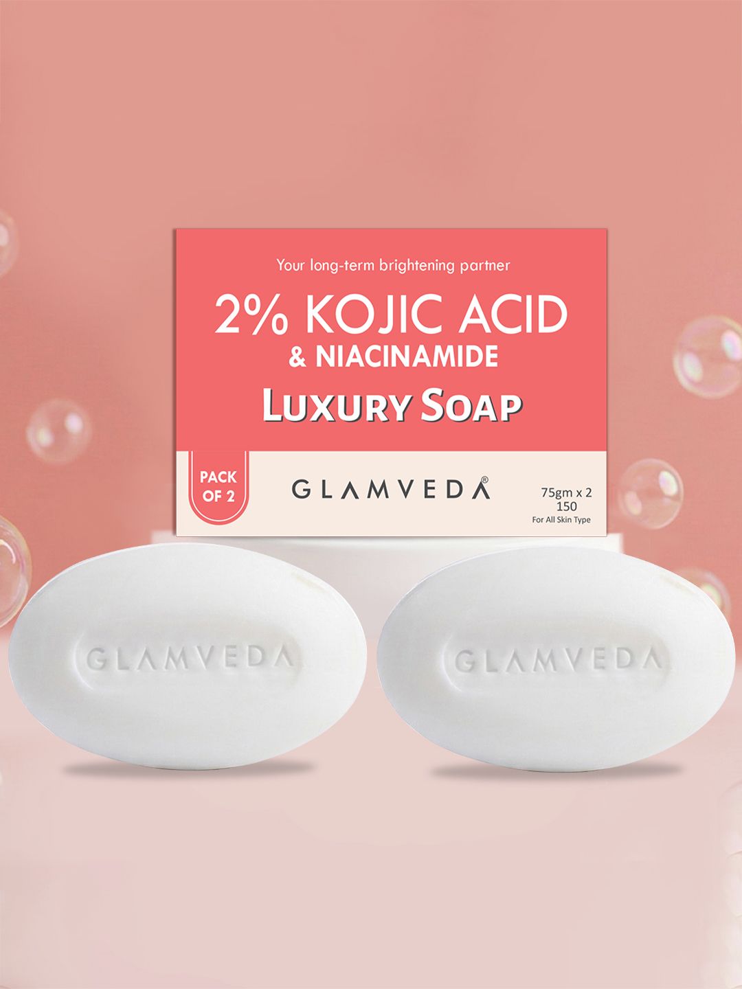 GLAMVEDA Set Of 2 2% Kojic Acid & Niacinamide Skin Lightening Soap- 75g Each