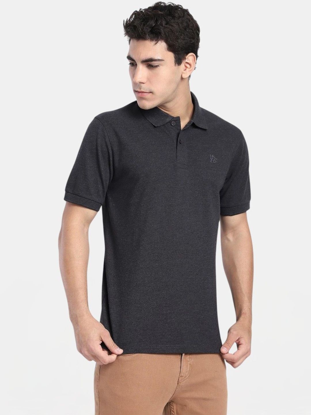 R&B R B Charcoal Solid Men Short Sleeve Polo T-shirts