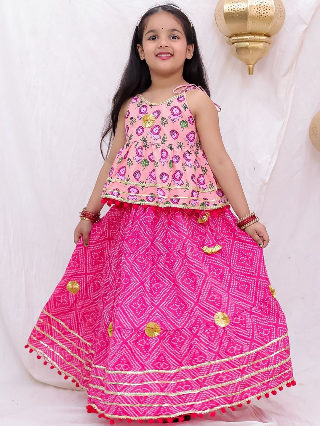 BownBee Girls Printed Ready to Wear Lehenga &