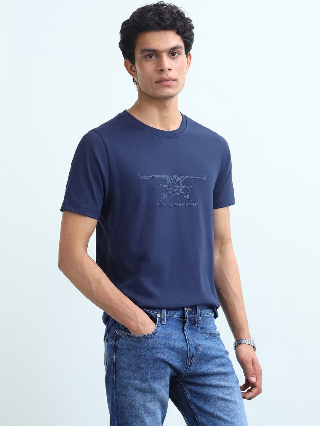 Flying Machine Men's Brand Embossed Regular Fit T-shirts