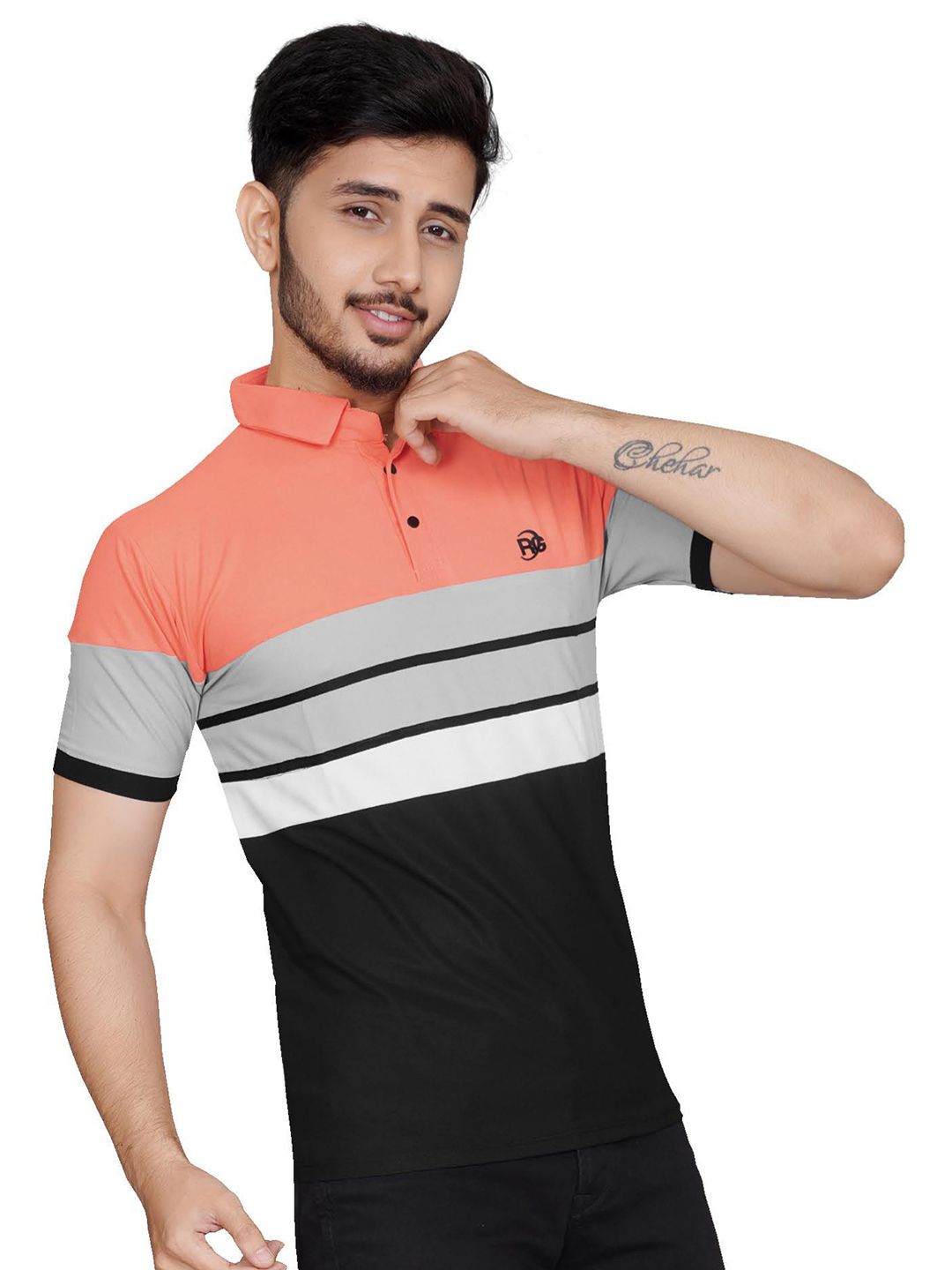 RG Garments Men Colourblocked Polo Collar T-shirt