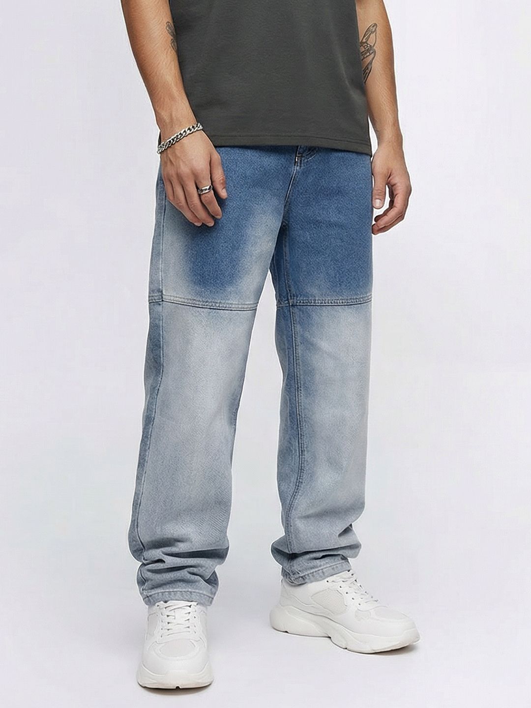 Kook N Keech Men Pure Cotton Cropped Relaxed Fit Heavy Fade Jeans
