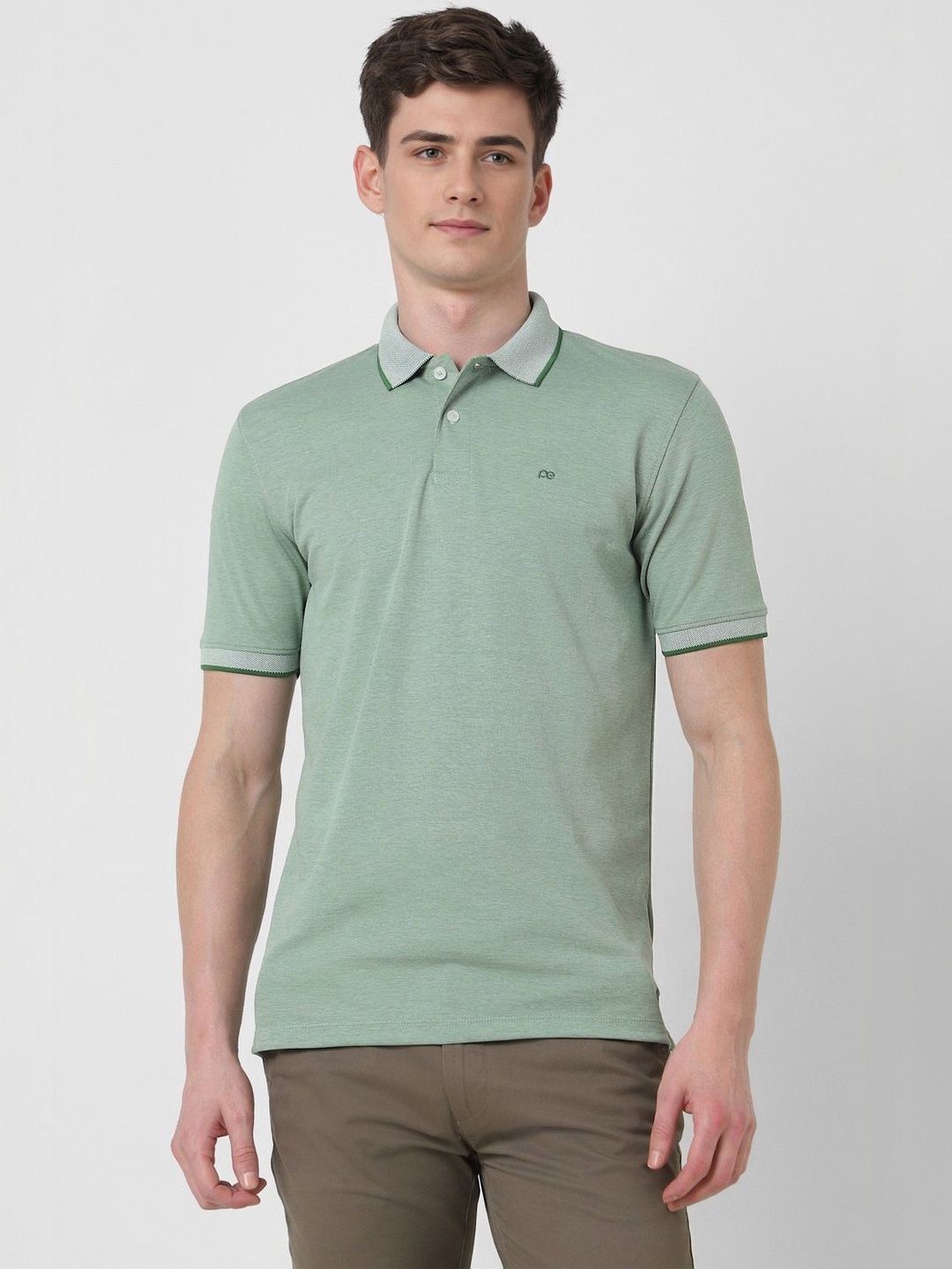 Peter England Men Self Design Polo Neck Cotton T-shirts
