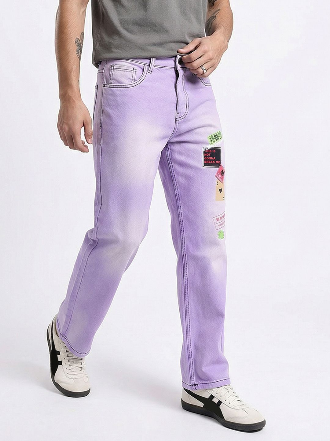 Kook N Keech Men Straight Fit Light Fade Printed Non-Stretchable Jeans