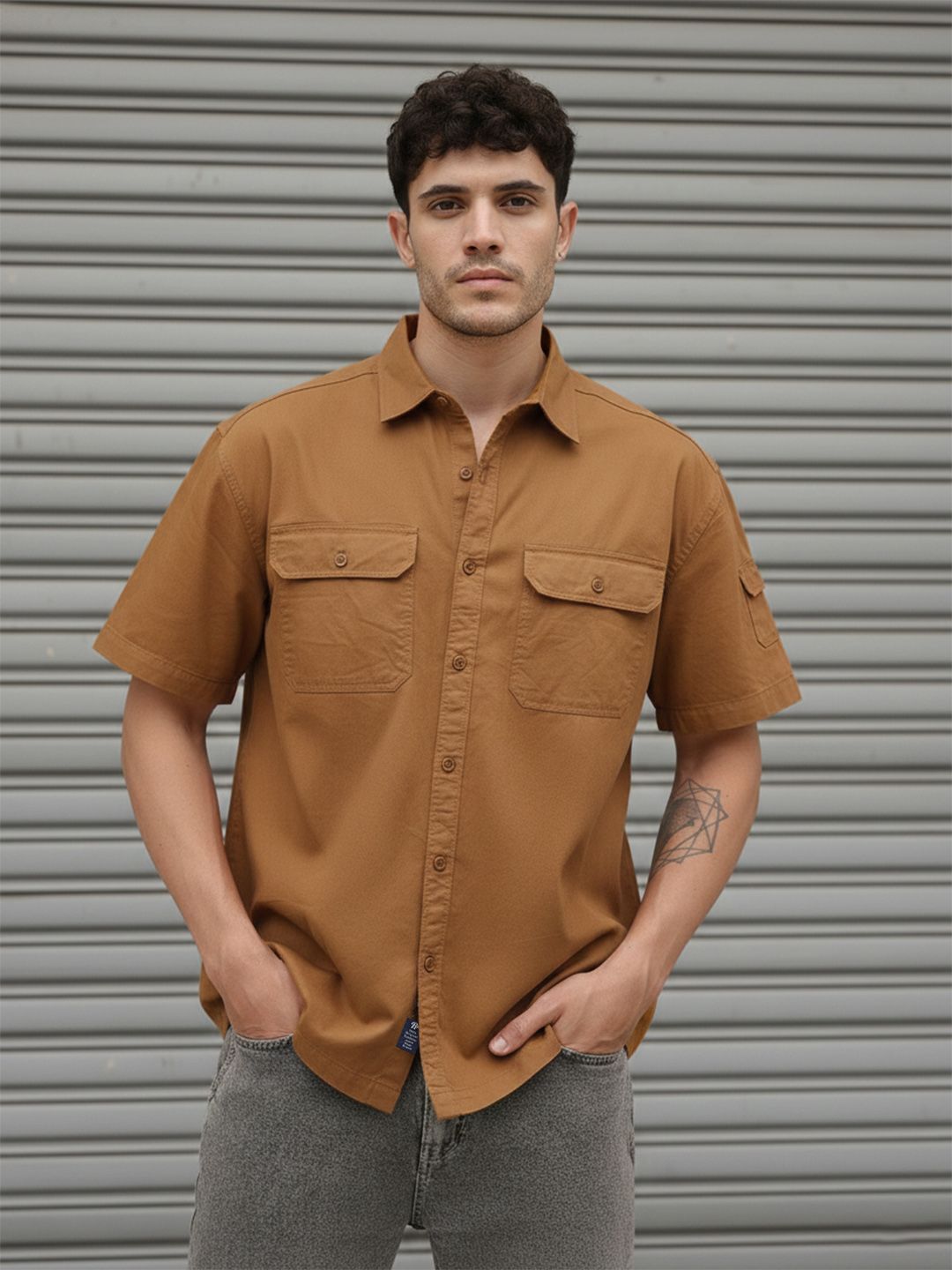 The Roadster Life Co. Pure Cotton Drop-Shoulder Sleeves Relaxed Fit Shirt