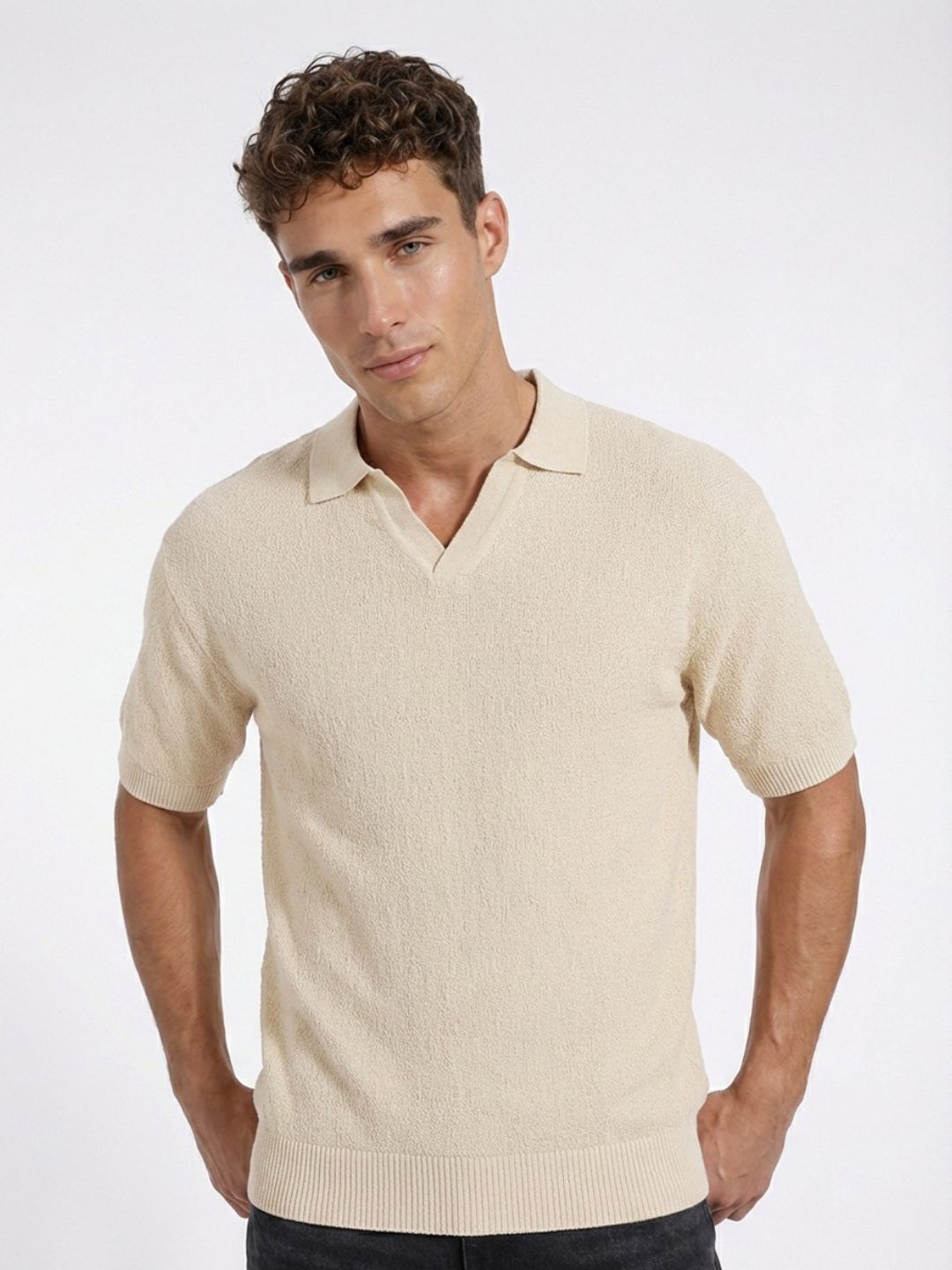 glitchez Polo Collar Pure Cotton Fine Knit Relaxed Fit T-shirt