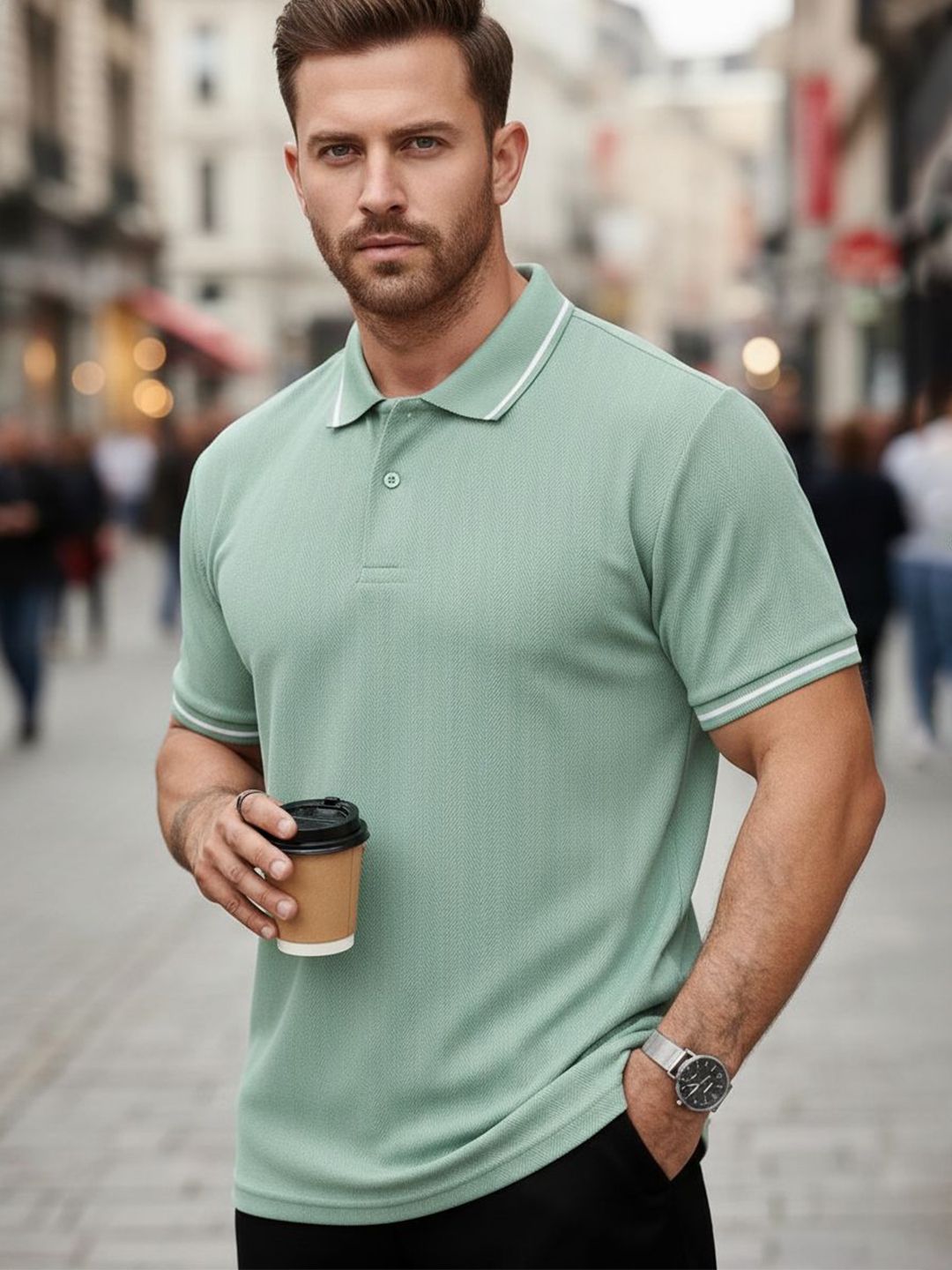 MACK JONNEY Men Polo Collar T-shirt