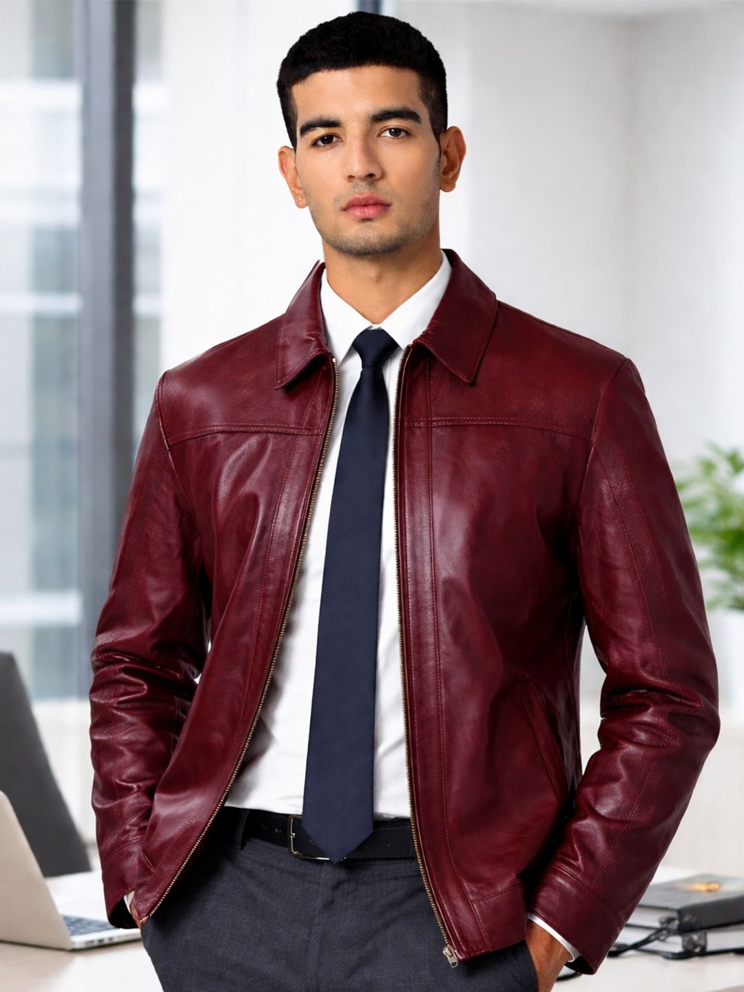 Buy StyleCast x Revolte Men Lightweight Oversized Leather Jacket